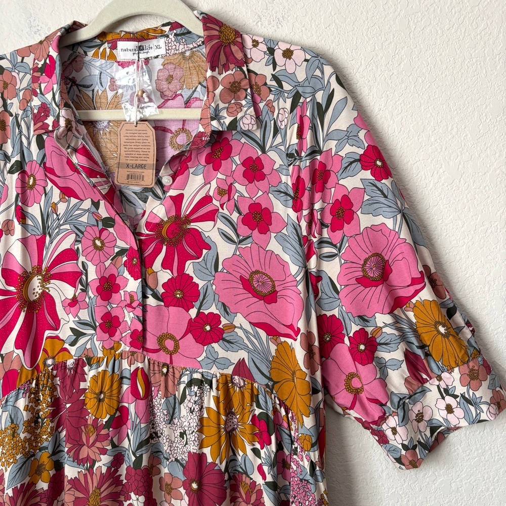 Natural Life XL Rebecca Boho Vintage Floral Tiered Midi Dress NEW - Picture 4 of 14